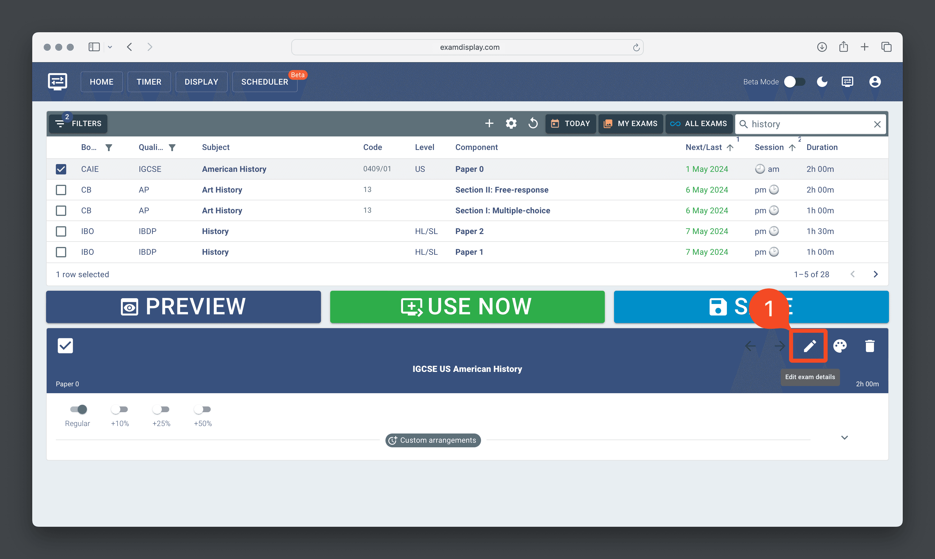 Editing paper details is easy with Exam Display