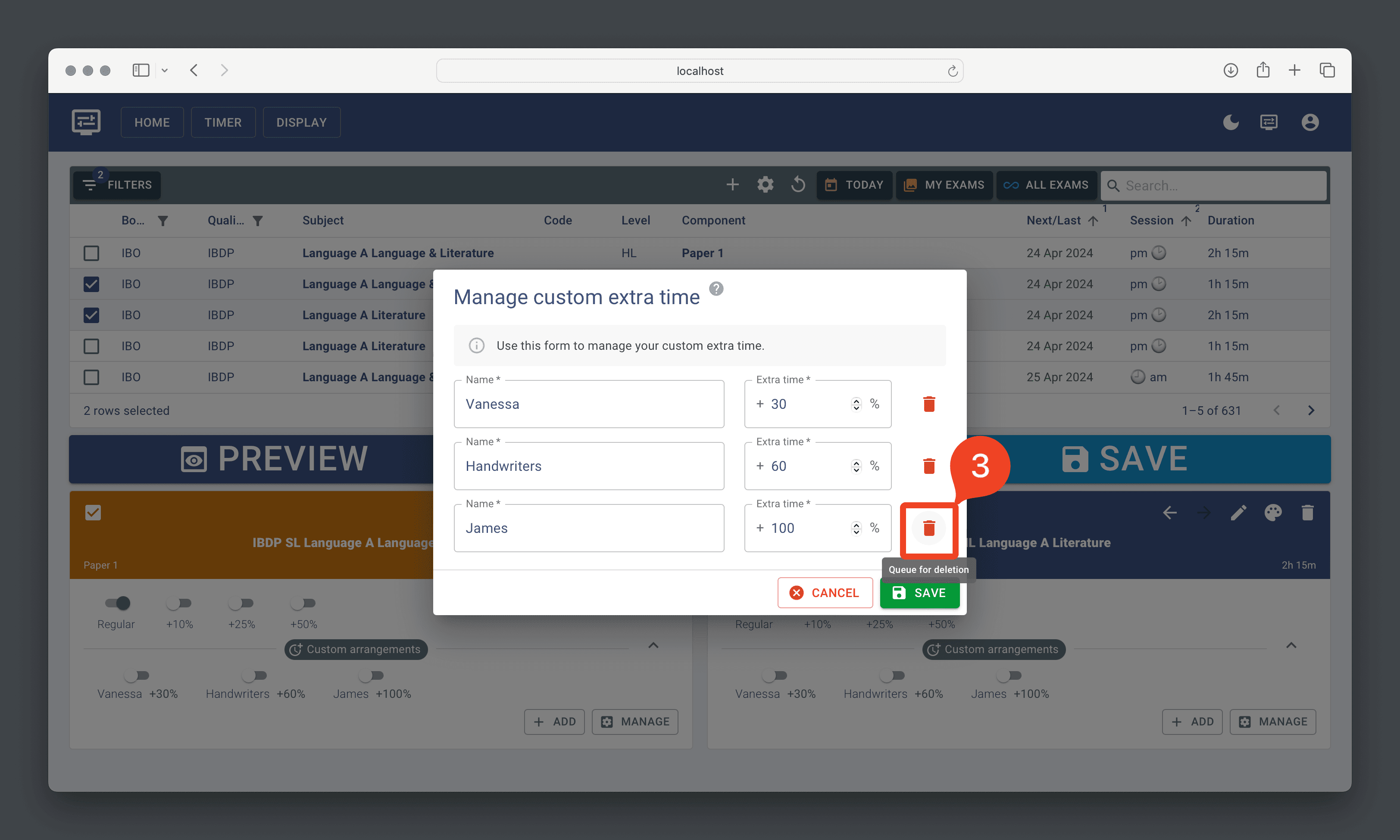 Manage custom extra time