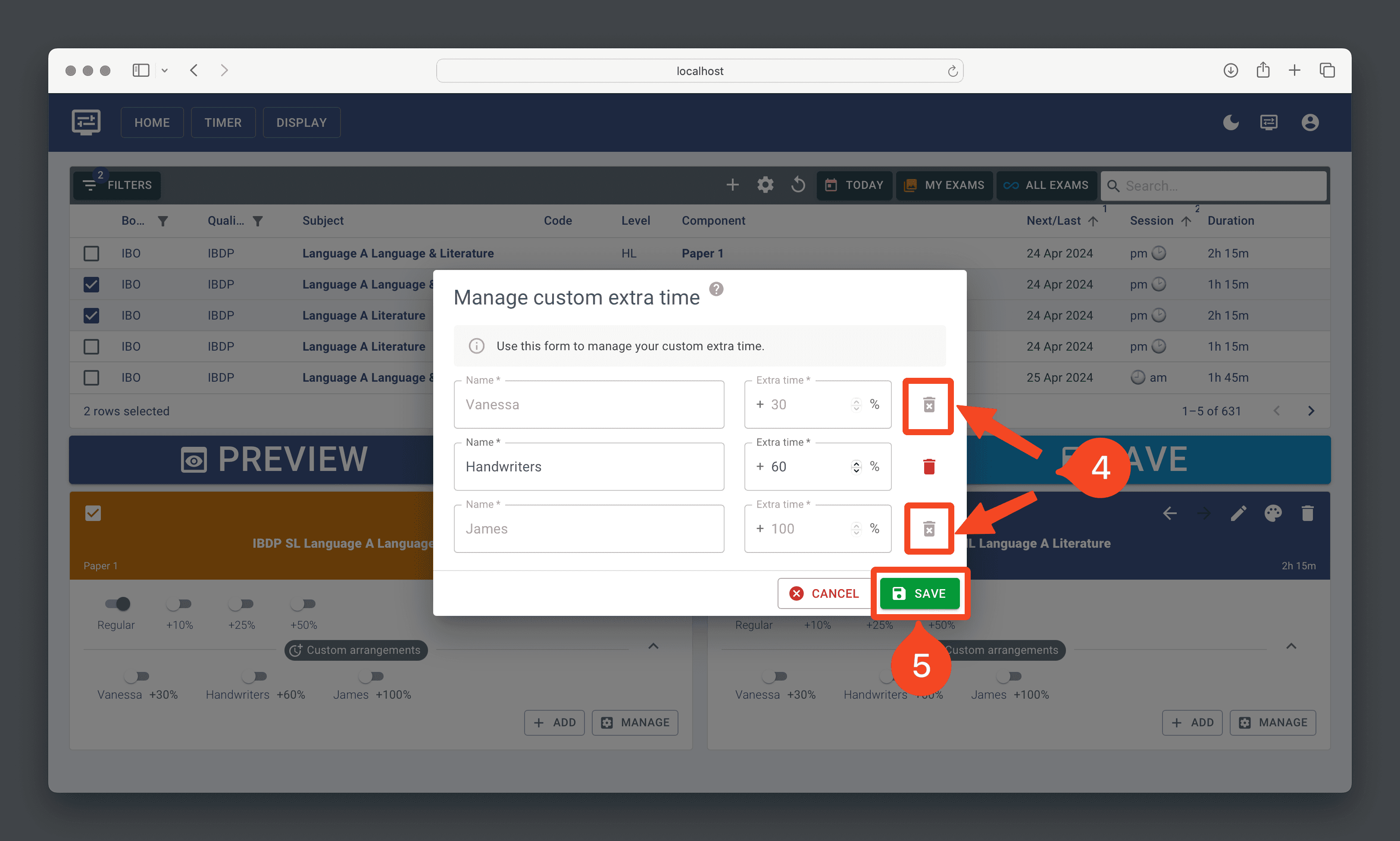 Manage custom extra time