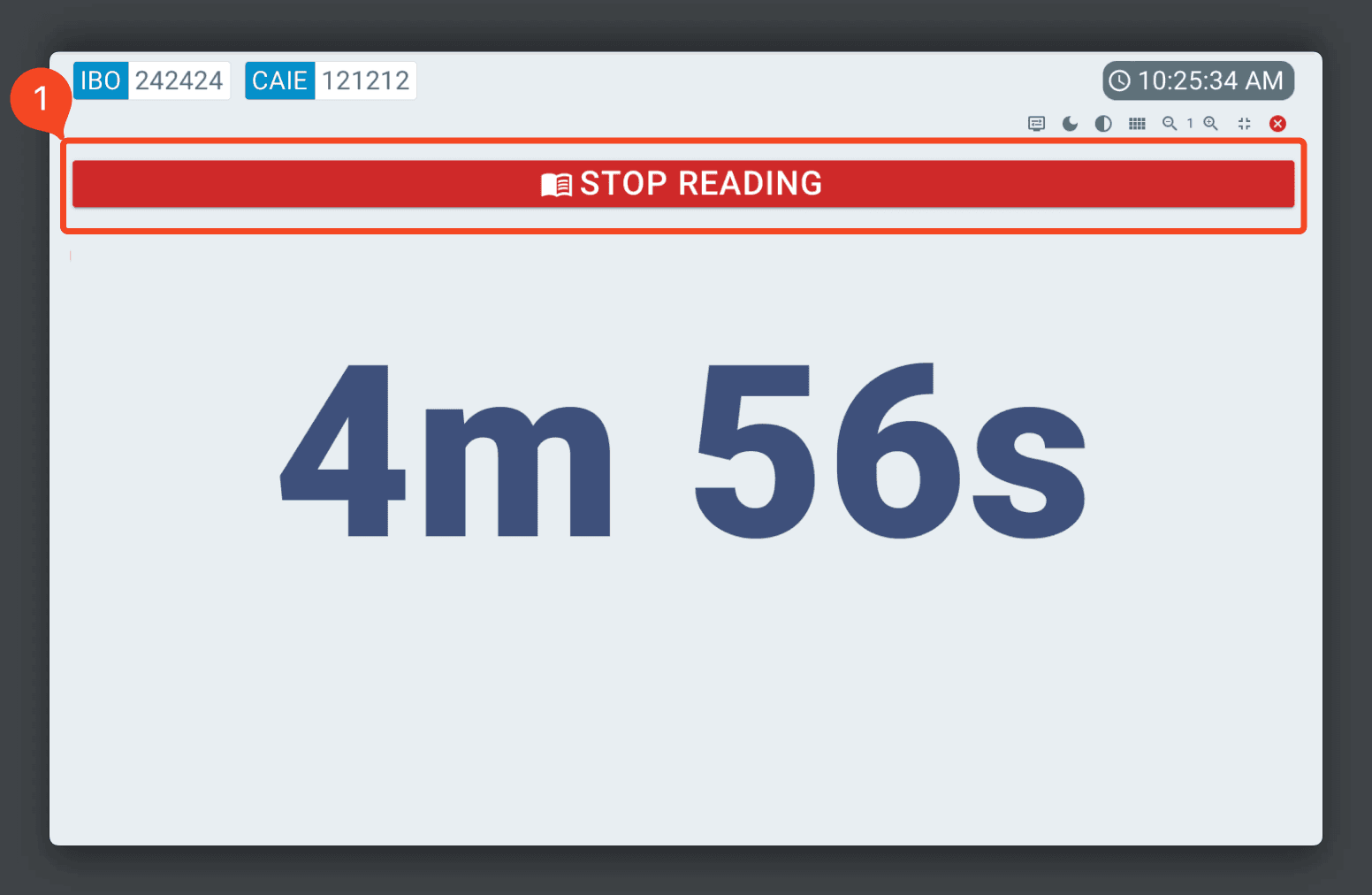 Reading time counting down before an exam starts