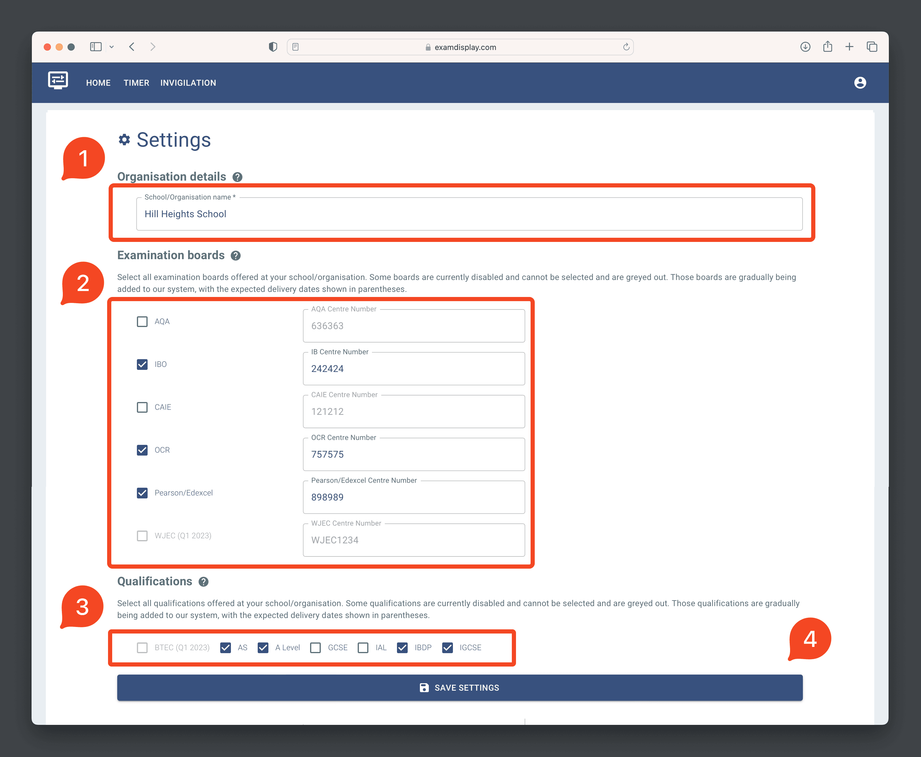 Add organisation Settings