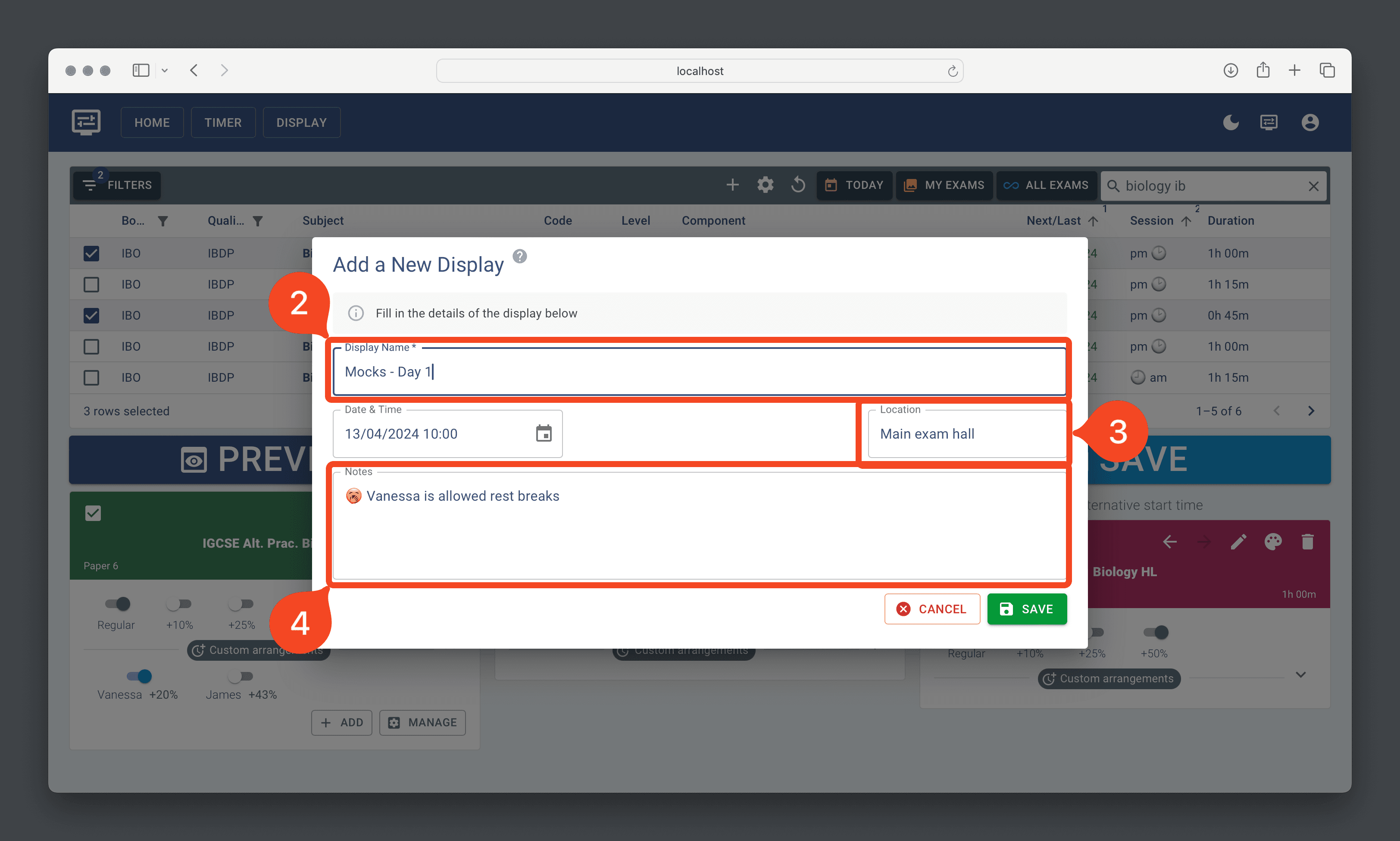 Edit Saved Exam Display details