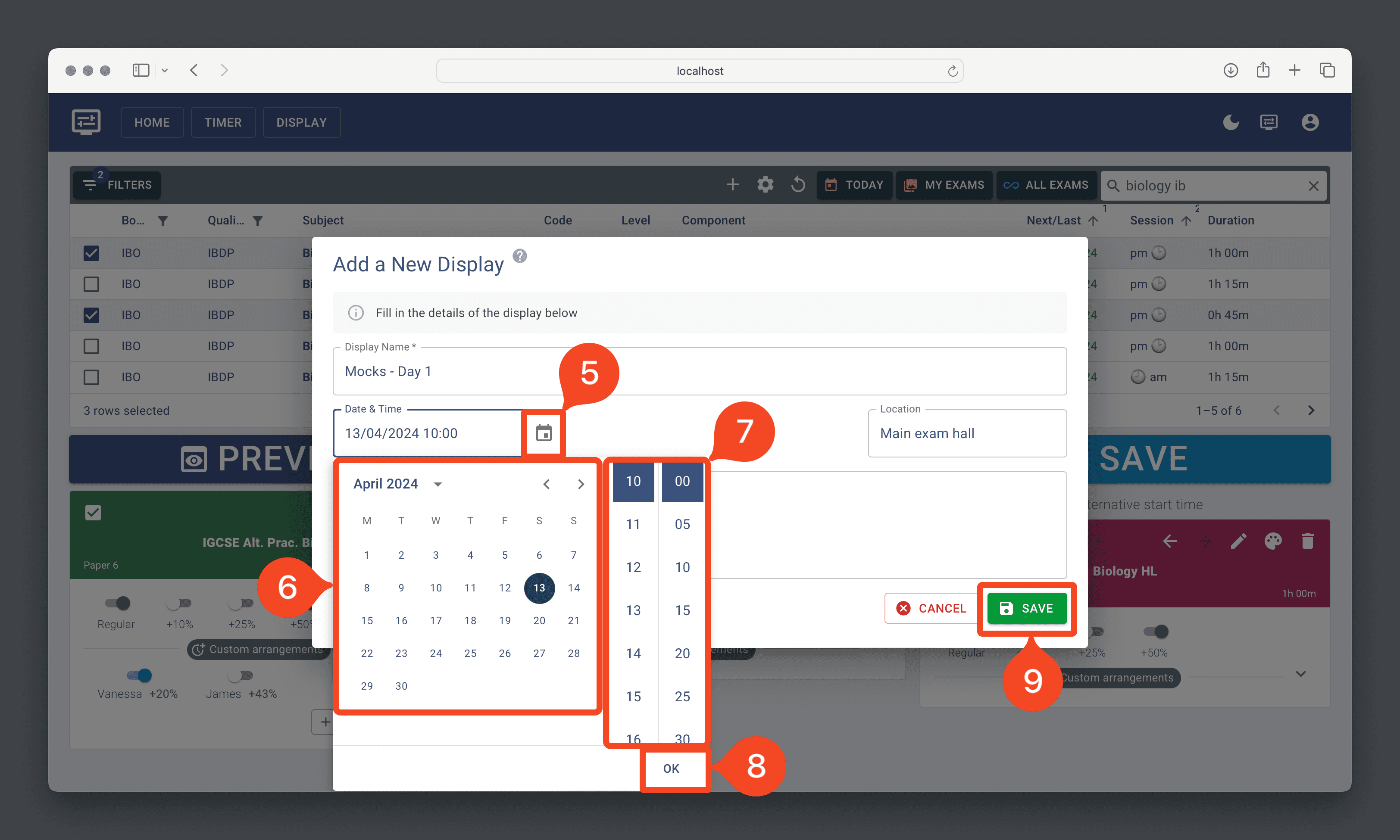 Save an Exam Display for later use