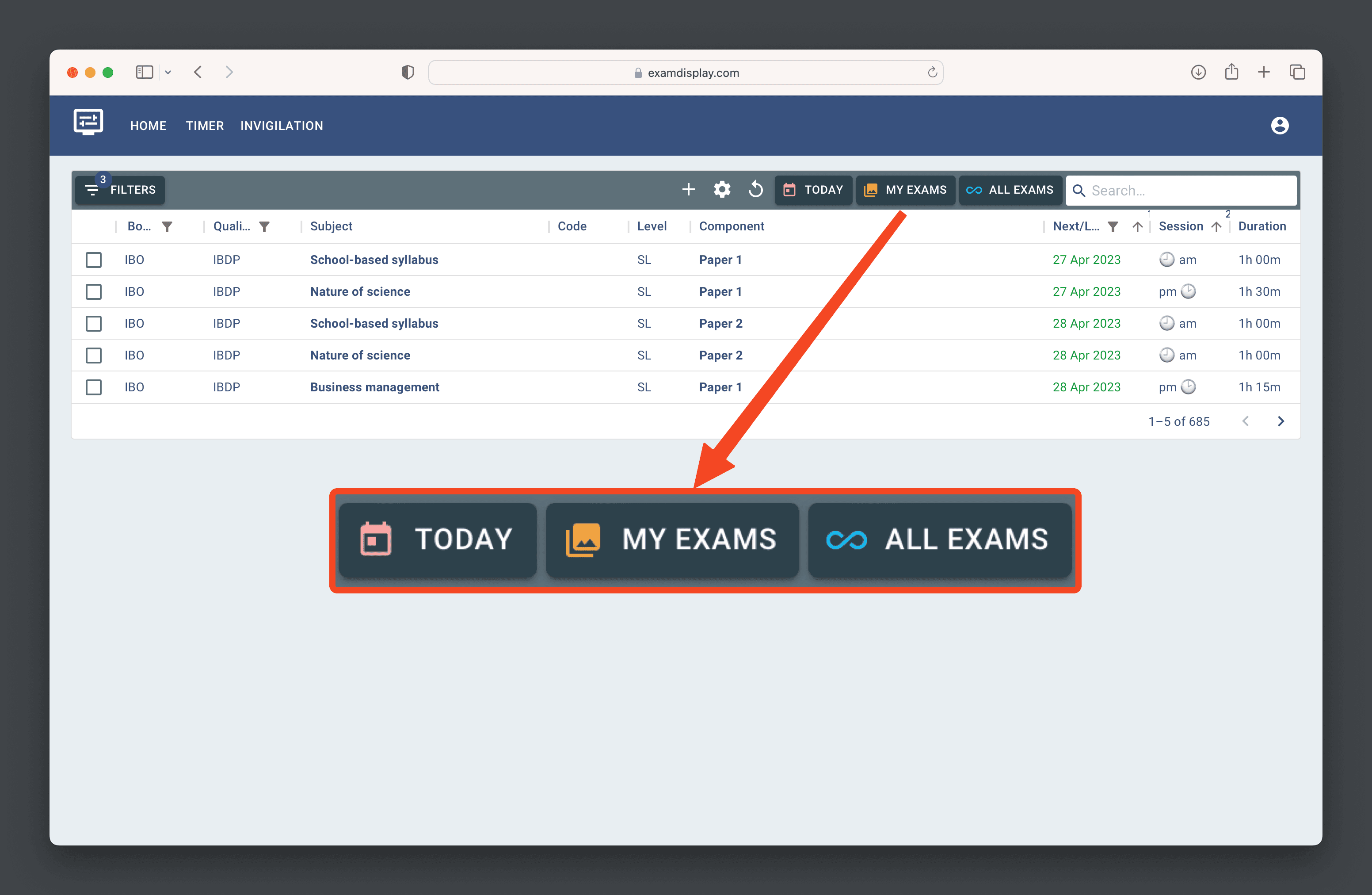 Set exam visibility