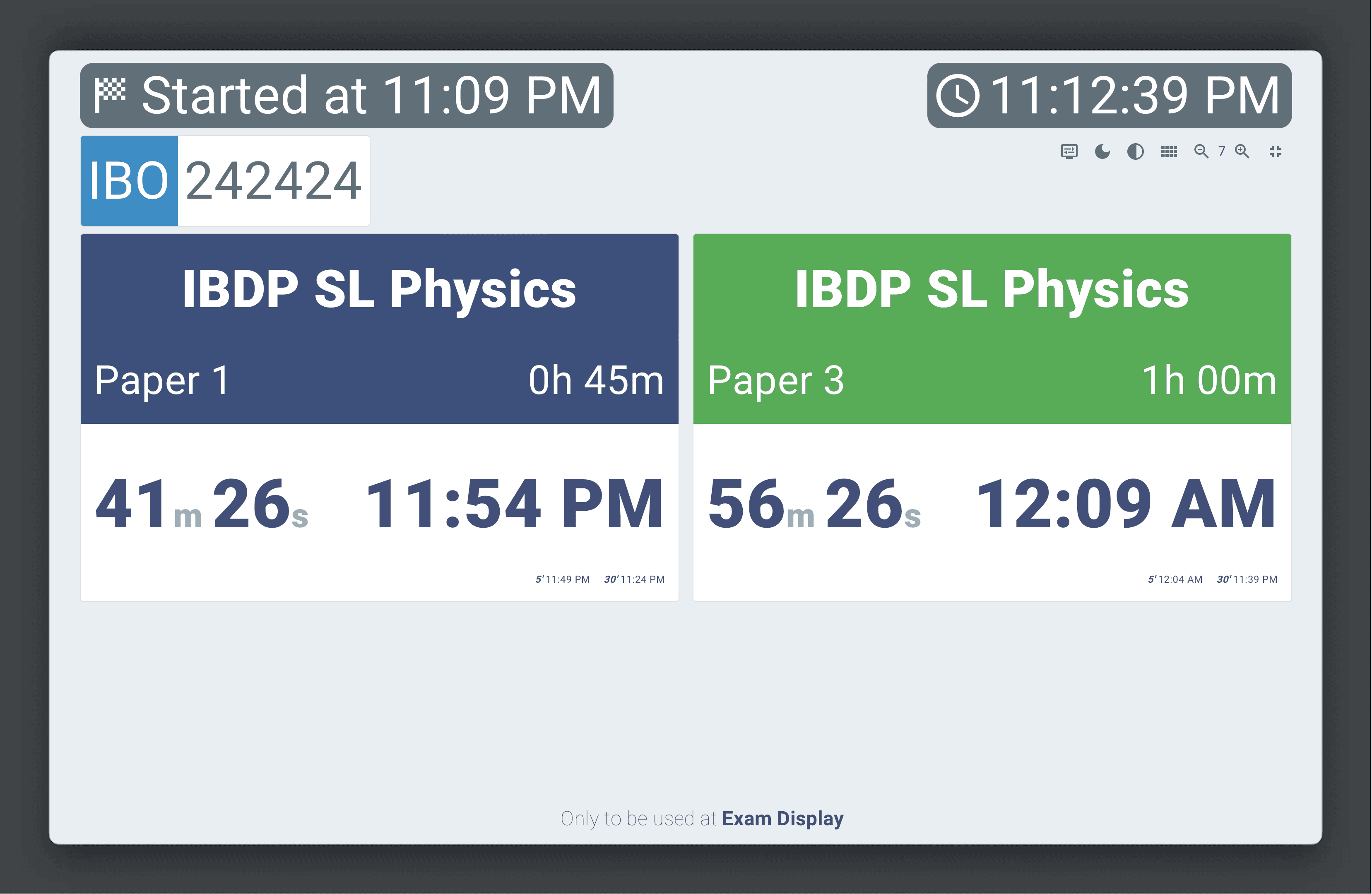 Column view on Exam Display