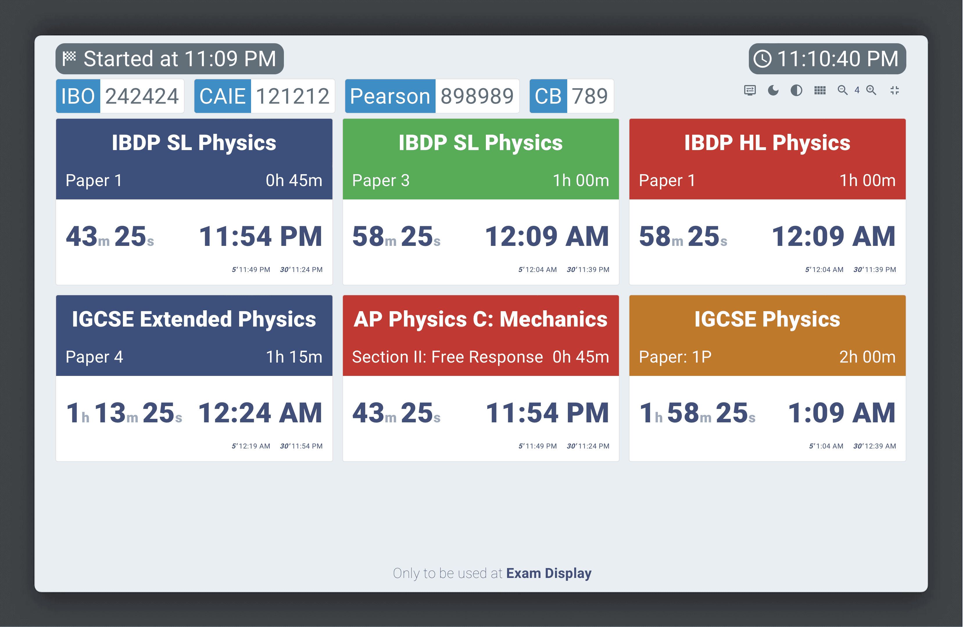 Grid view on Exam Display